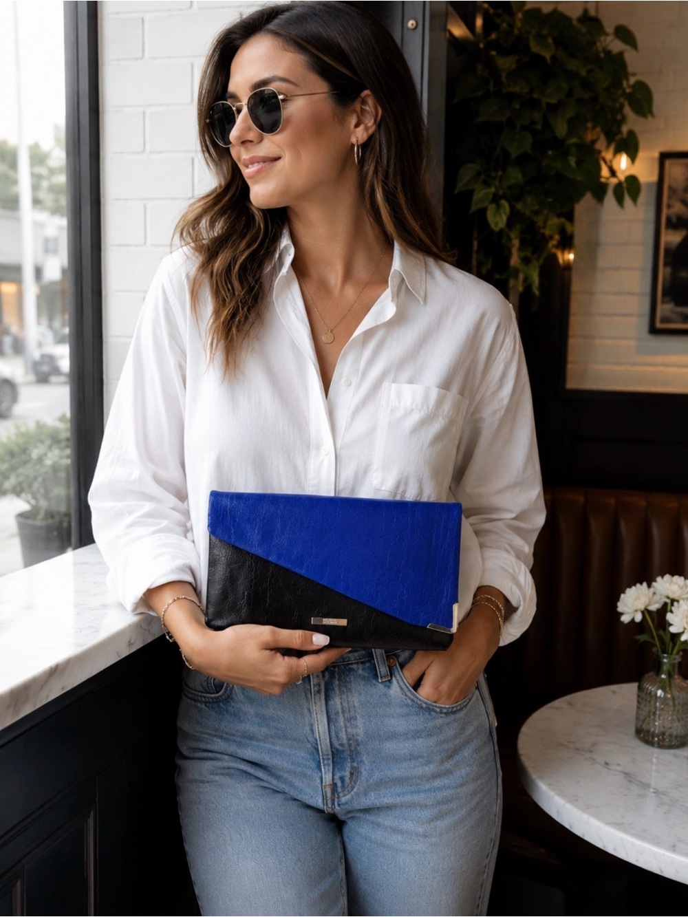 Kenneth Cole Reaction Blue & Black Envelope Clutch Foldover Evening Bag